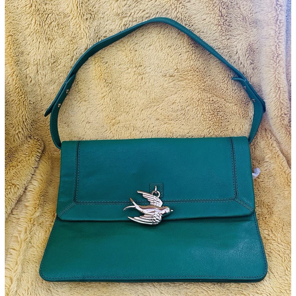 Juicy Couture Leni Green Gold Bird Charm Leather Shoulder Bag NWOT Designer Chic